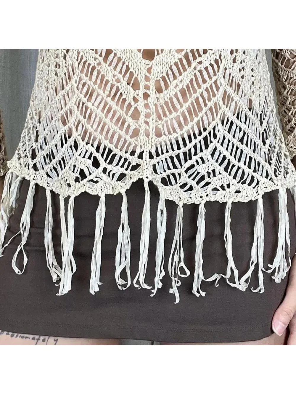 Cream Crochet Fringe Top - Picture 3 of 7